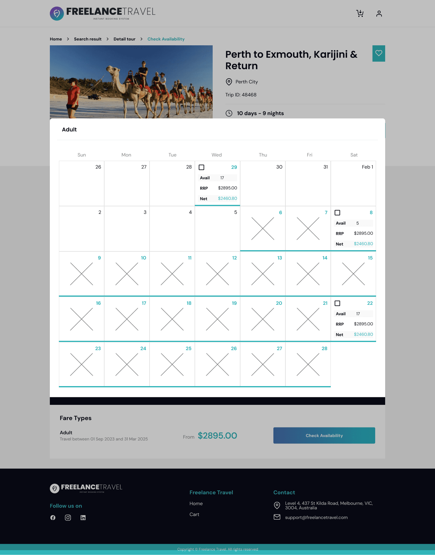 Freelance Travel travel date selection